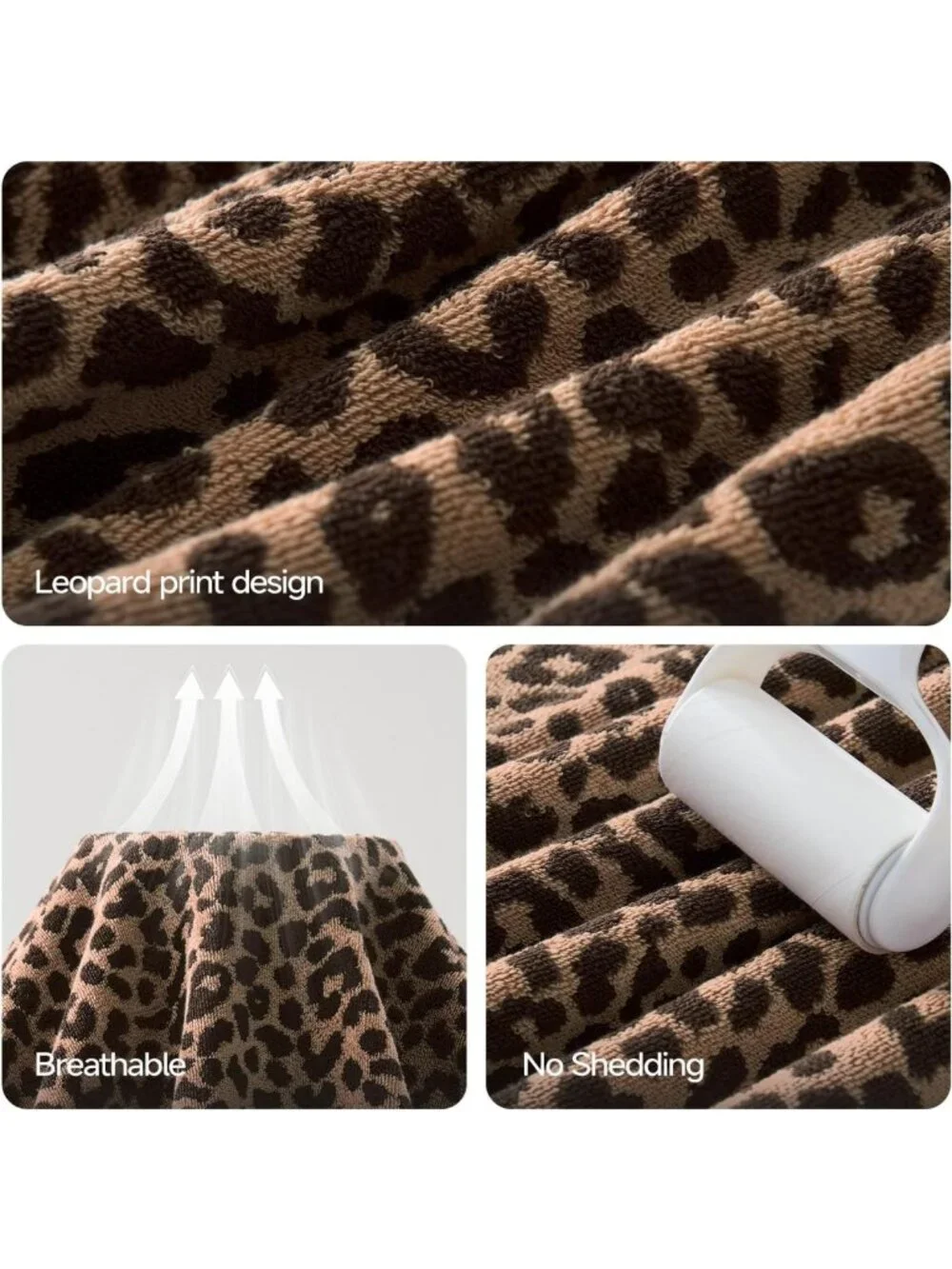 Leopard Print Towel Set of 6 - 100% Cotton, Quick Dry & Absorbent Bath Towels